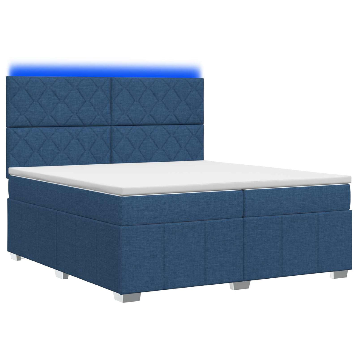 Lit boxspring LED avec matelas – Bleu tissu – 200 x 200 cm