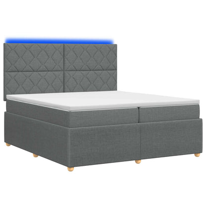 Lit boxspring LED avec matelas – Gris foncé tissu – 200 x 200 cm