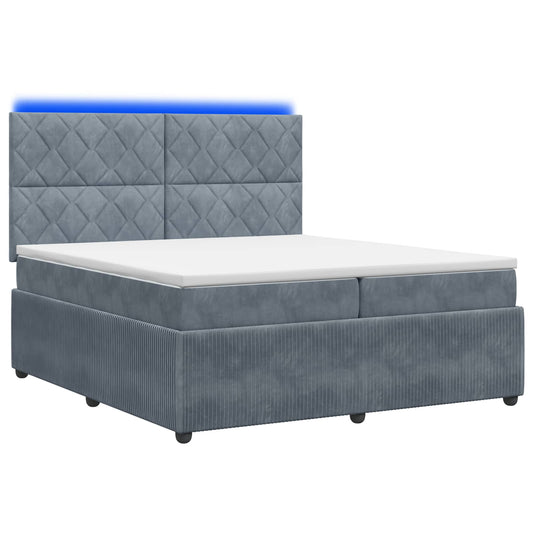 Lit boxspring LED avec matelas – Gris foncé velours – 200 x 200 cm