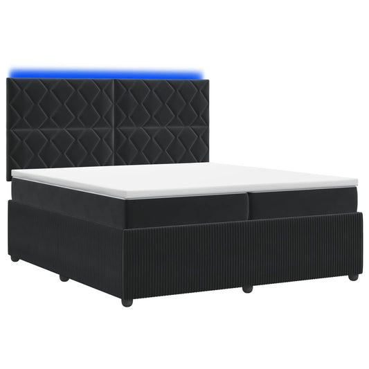 Lit boxspring LED avec matelas – Noir velours – 200 x 200 cm