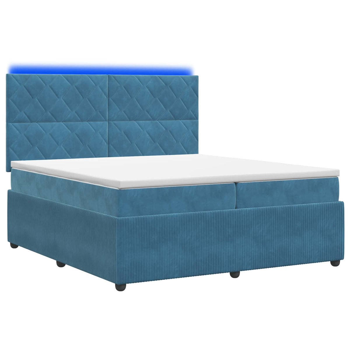 Lit boxspring LED avec matelas – Bleu velours – 200 x 200 cm