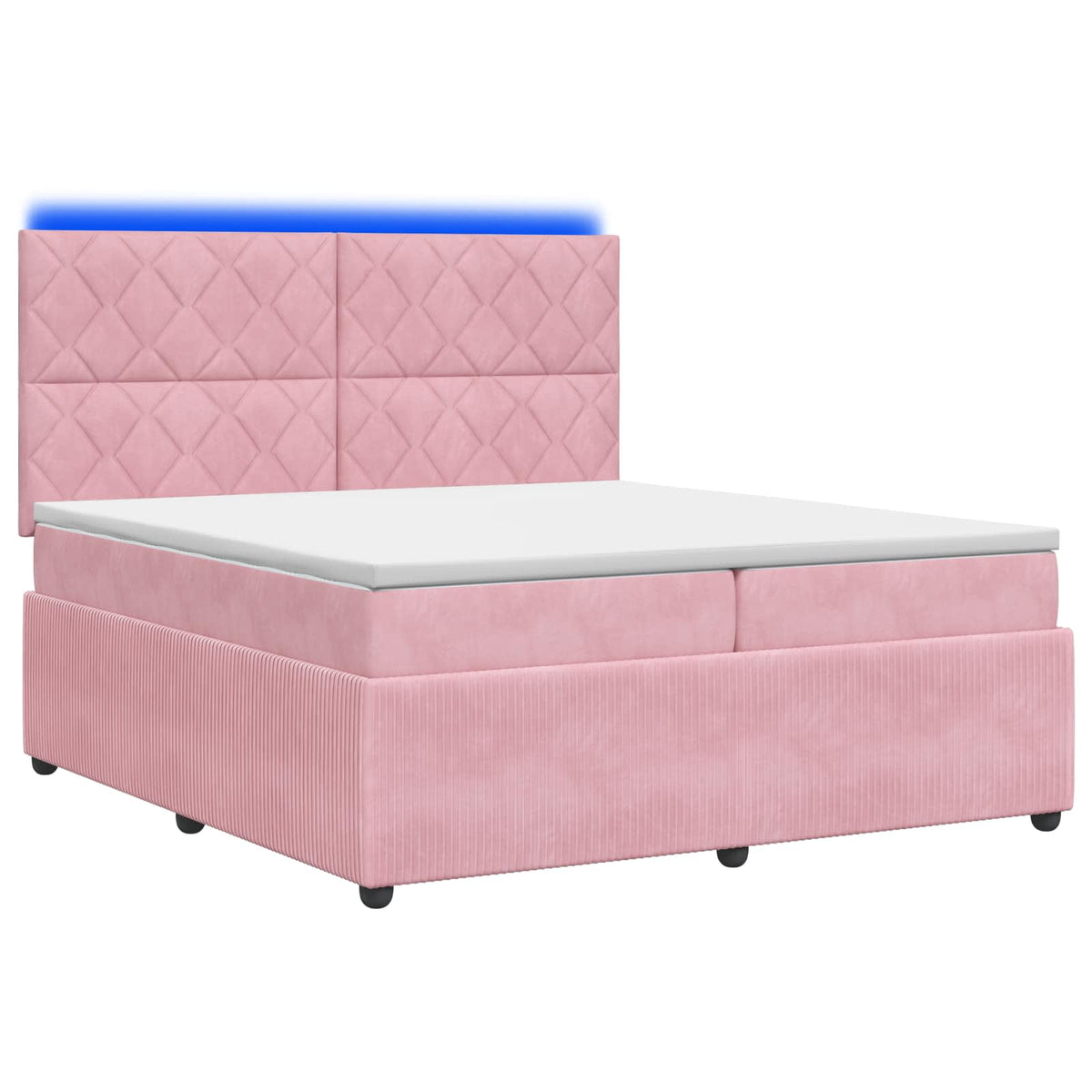 Lit boxspring LED avec matelas – Rose velours – 200 x 200 cm