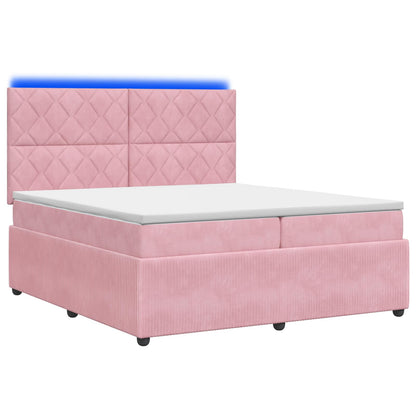 Lit boxspring LED avec matelas – Rose velours – 200 x 200 cm