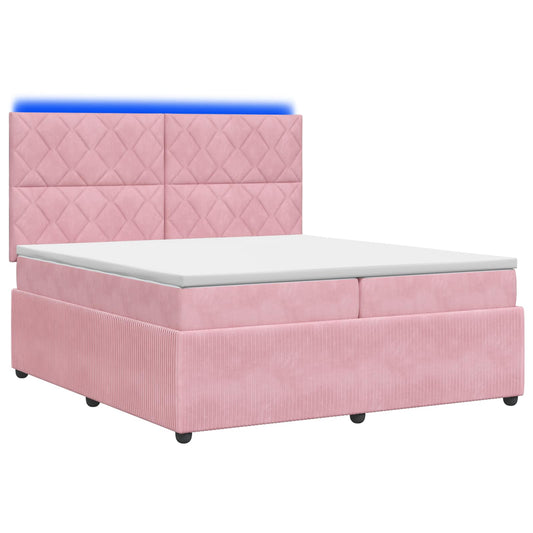 Lit boxspring LED avec matelas – Rose velours – 200 x 200 cm