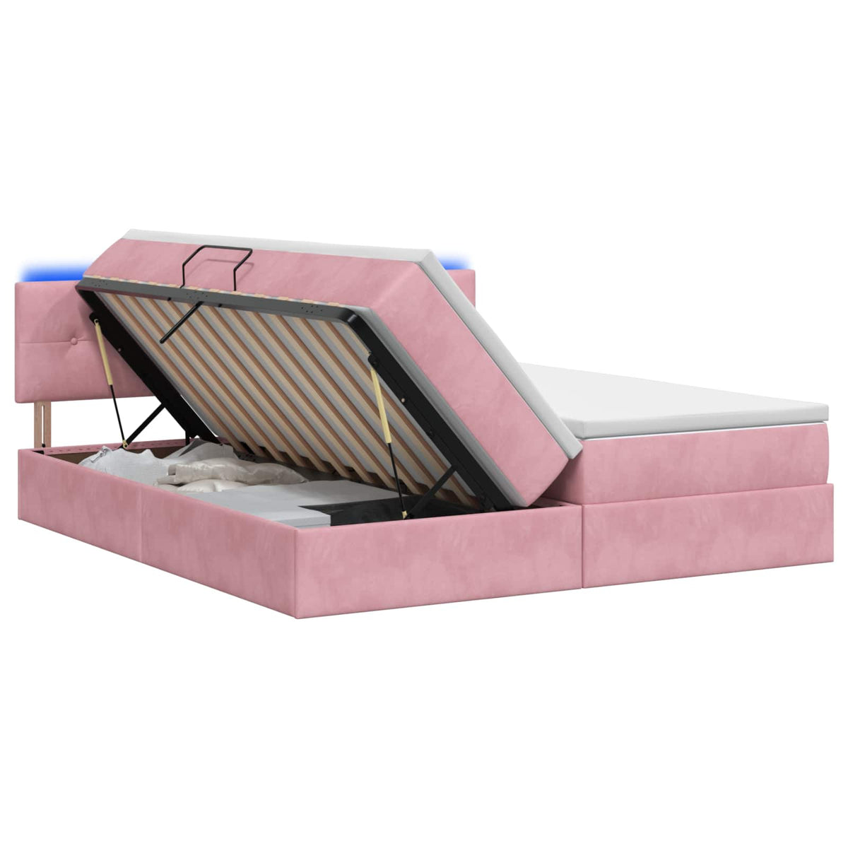 Lit coffre LED avec matelas – Rose velours – 200 x 200 cm
