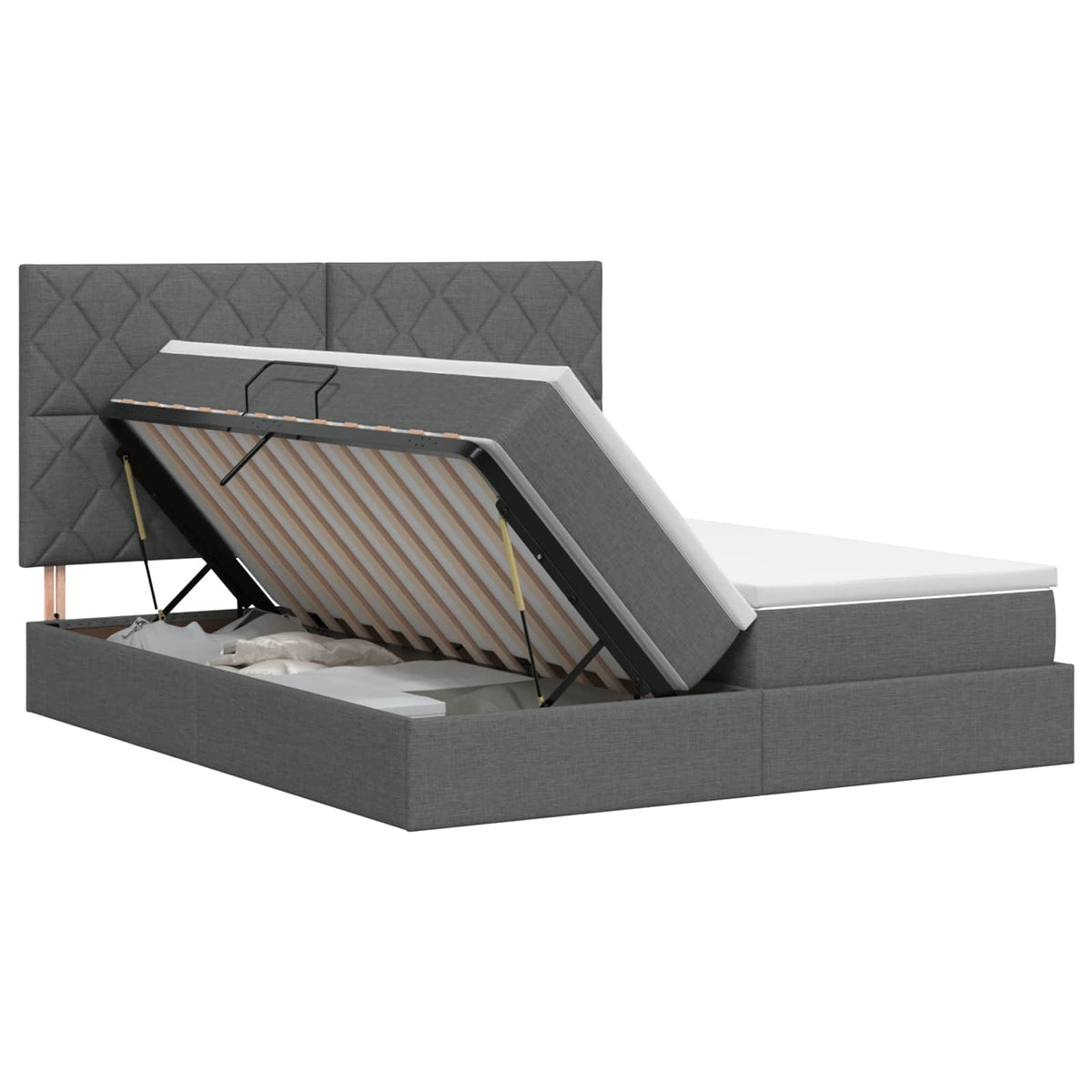 Lit coffre avec tête de lit – Gris foncé tissu – 200 x 200 cm