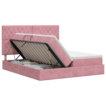 Lit coffre avec tête de lit – Rose velours – 200 x 200 cm
