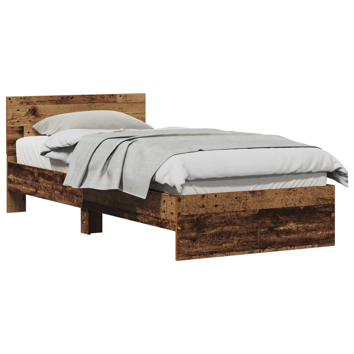 Cadre de lit avec tête de lit – Bois ancien – 90 x 200 cm