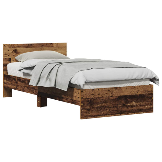 Cadre de lit avec tête de lit – Bois ancien – 90 x 200 cm