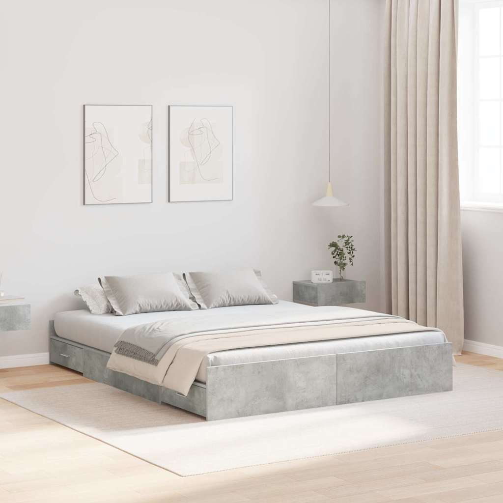 Lit coffre à tiroirs – Gris béton – 160 x 200 cm