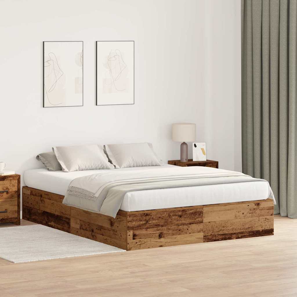 Lit coffre à portes – Bois ancien – 135 x 190 cm