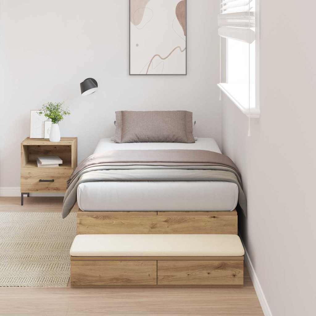 Lit coffre à tiroirs – Chêne artisanal – 100 cm