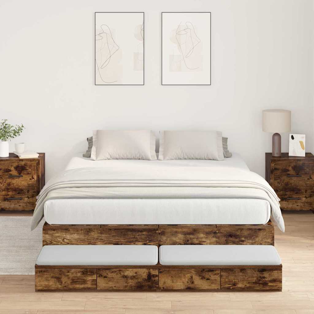 Lit coffre – Chêne fumé bois d'ingénierie – 140 cm