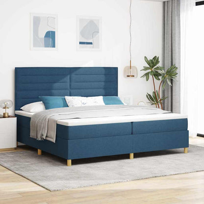 Lit à ressorts avec tête de lit – Bleu tissu – 200 x 200 cm