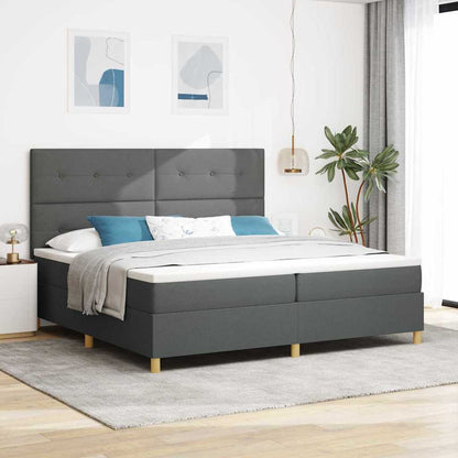 Lit à ressorts avec tête de lit – Gris foncé tissu – 200 x 200 cm