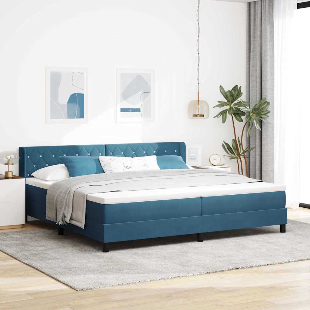 Lit à ressorts avec tête de lit – Bleu foncé velours – 200 x 200 cm
