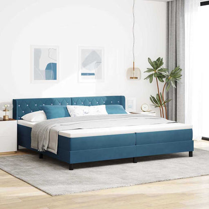 Lit à ressorts avec tête de lit – Bleu foncé velours – 200 x 200 cm