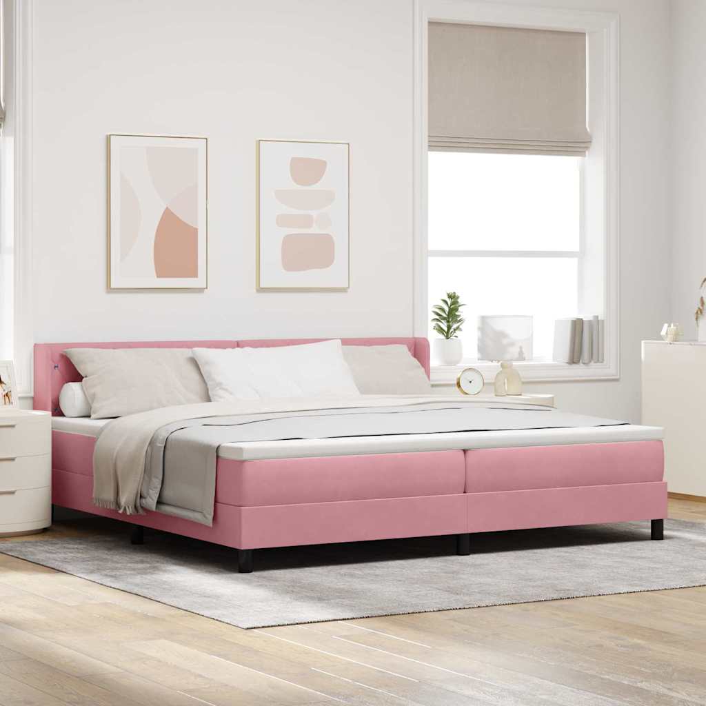 Lit à ressorts avec tête de lit – Rose velours – 200 x 200 cm