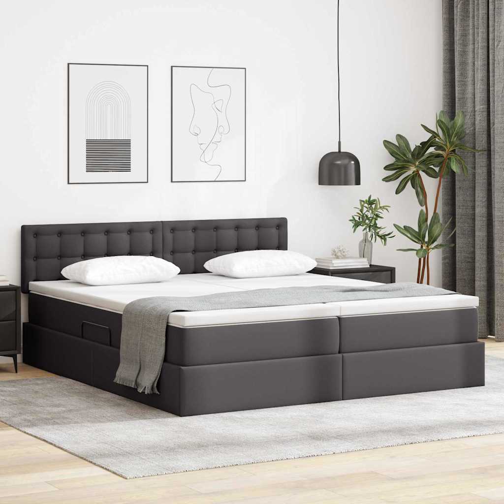 Lit coffre LED – Gris cuir synthétique – 200 x 200 cm