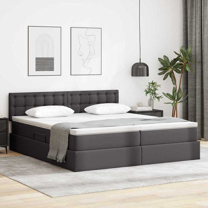 Lit coffre LED – Gris cuir synthétique – 200 x 200 cm