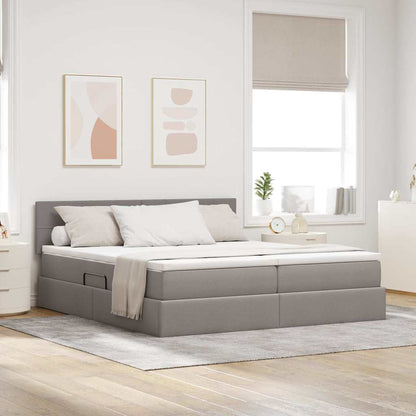 Lit coffre LED avec matelas – Taupe tissu – 200 x 200 cm