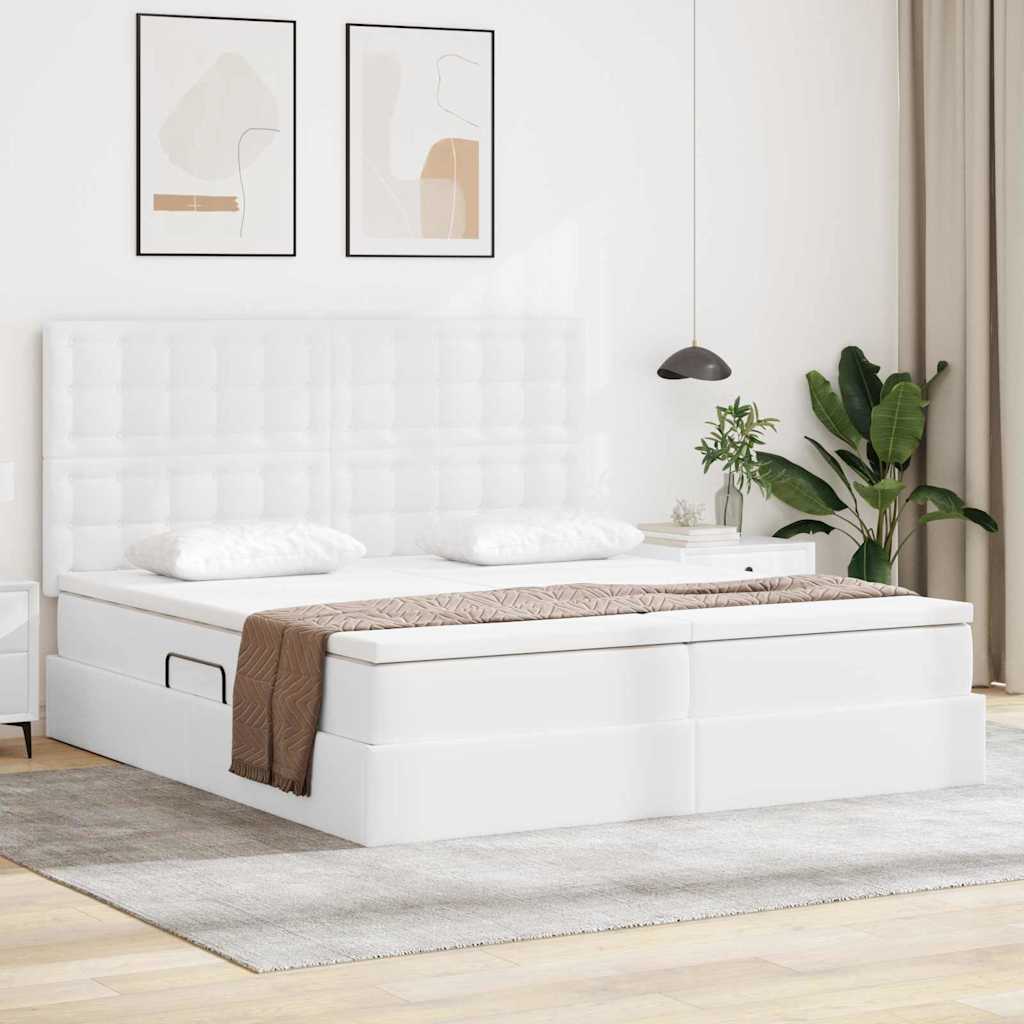 Lit coffre avec matelas – Blanc pur – 200 x 200 cm