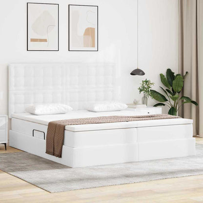 Lit coffre avec matelas – Blanc pur – 200 x 200 cm