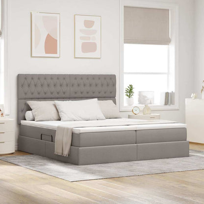 Lit coffre avec tête de lit – Taupe tissu – 200 x 200 cm