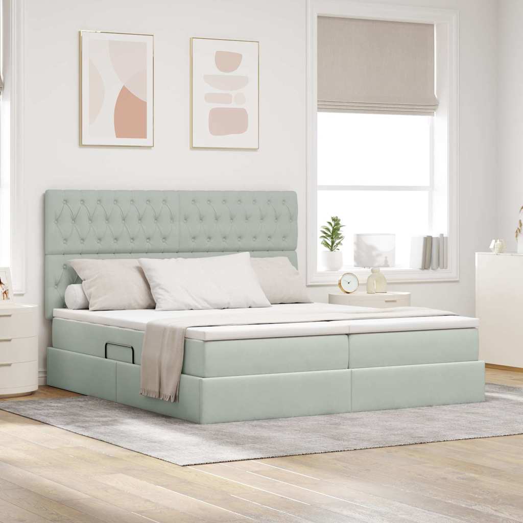 Lit coffre – Gris clair velours – 200 x 200 cm