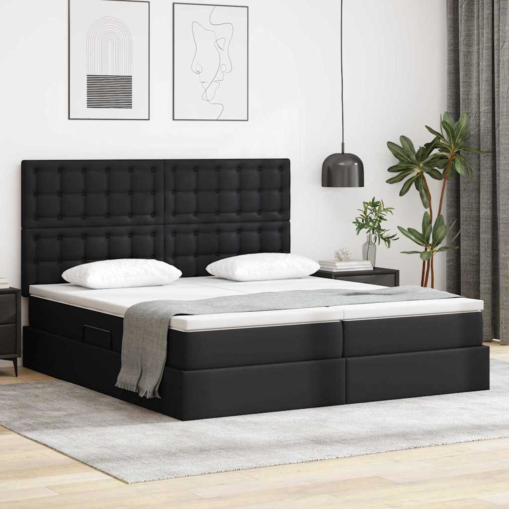Lit coffre LED – Noir simili cuir – 200 x 200 cm