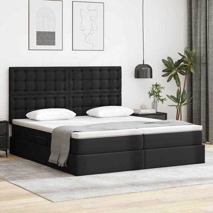 Lit coffre LED – Noir simili cuir – 200 x 200 cm