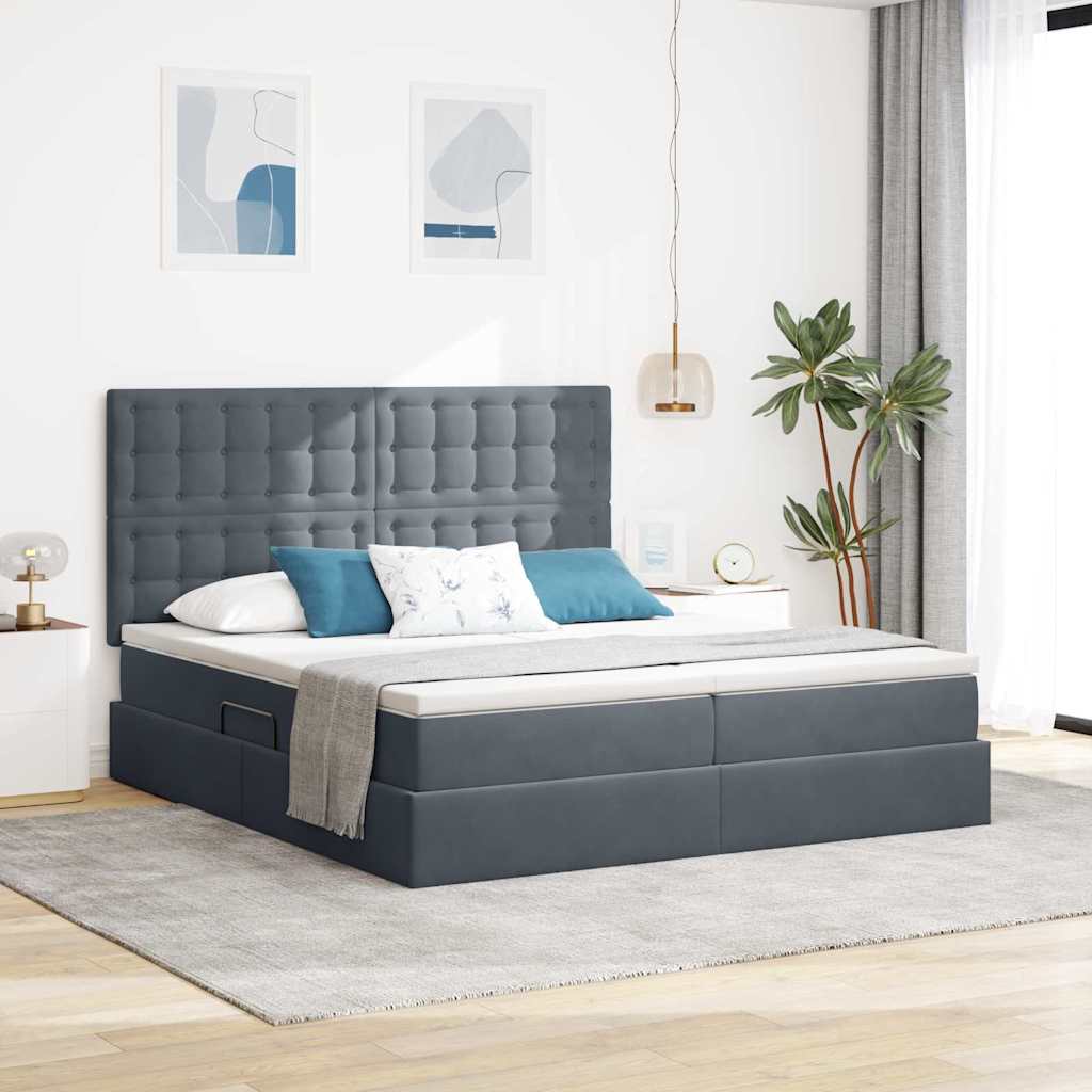 Lit coffre LED avec matelas – Gris foncé – 200 x 200 cm