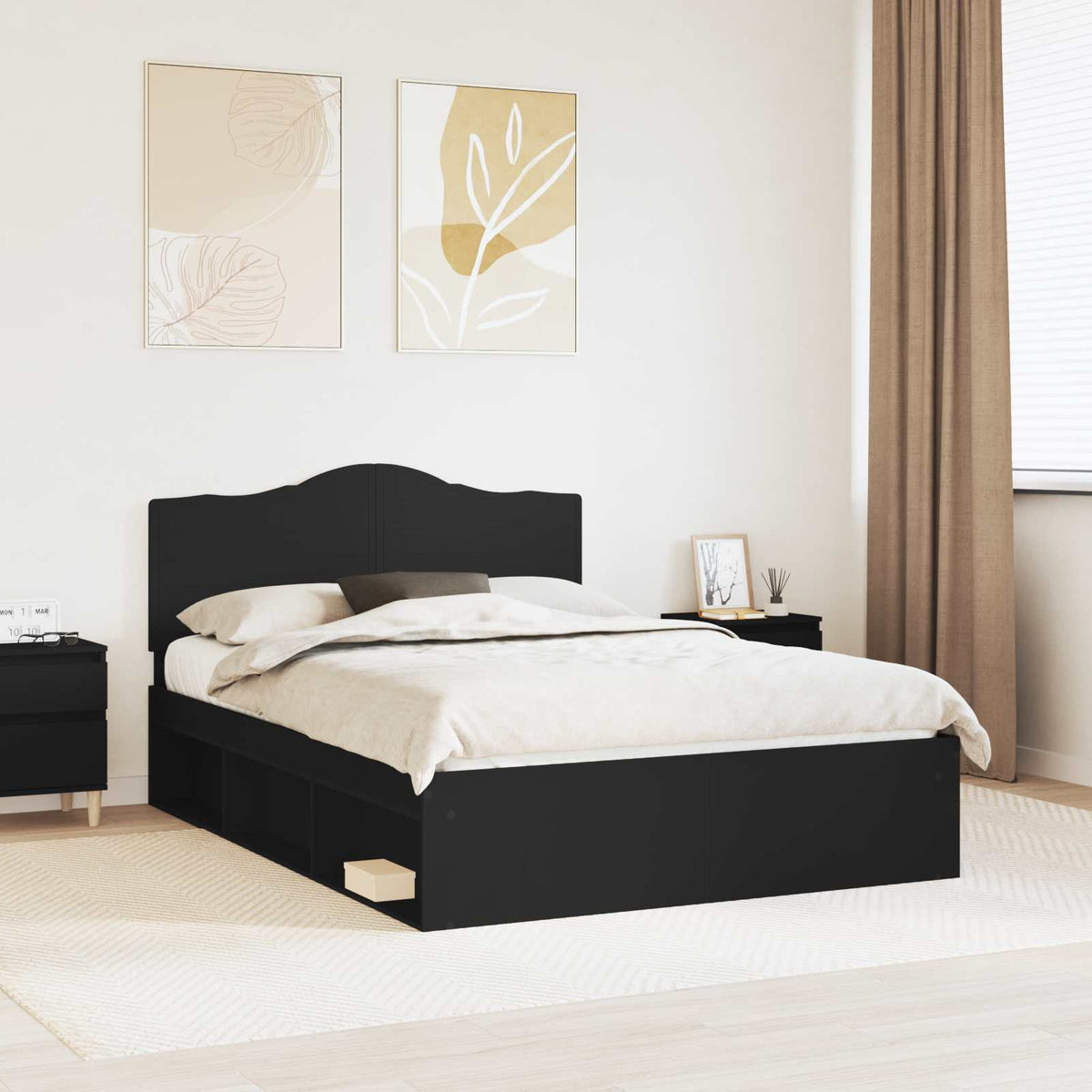 Cadre de lit avec tête de lit – Noir pin massif – 160 x 200 cm