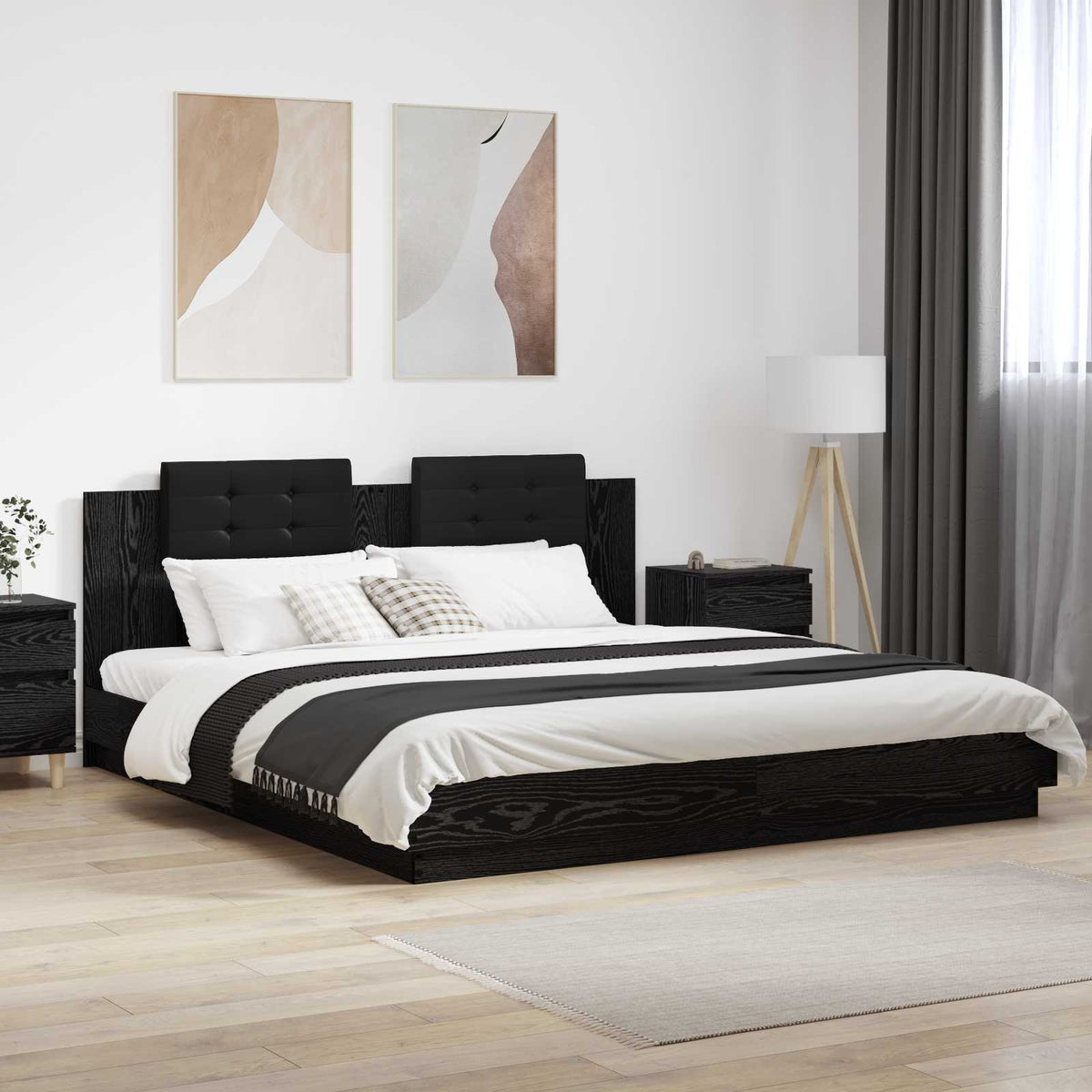 Cadre de lit avec tête de lit – Chêne noir – 200 x 200 cm