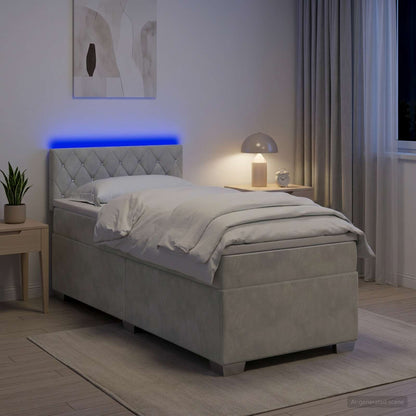 Lit boxspring LED avec matelas – Gris clair velours