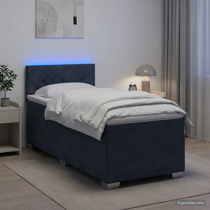 Lit boxspring LED avec matelas – Gris foncé velours