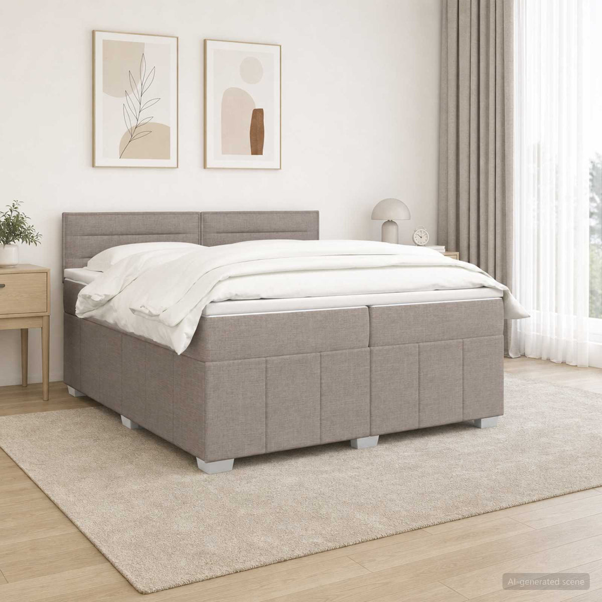 Lit boxspring avec matelas – Taupe tissu – 200 x 200 cm