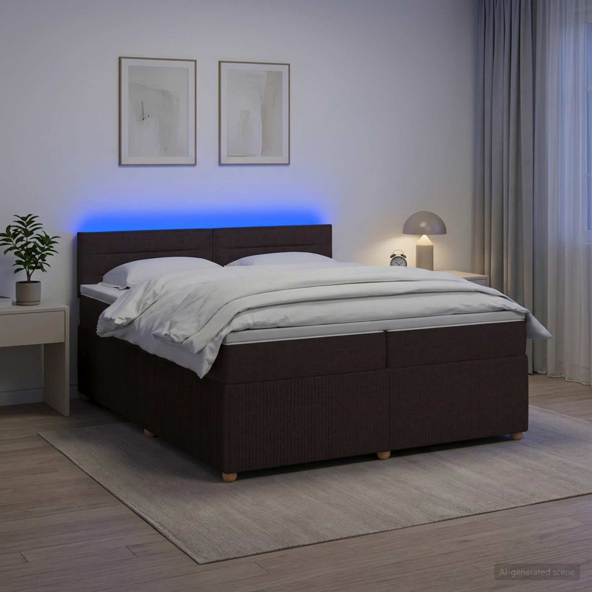 Lit boxspring avec matelas – Marron foncé tissu – 200 x 200 cm