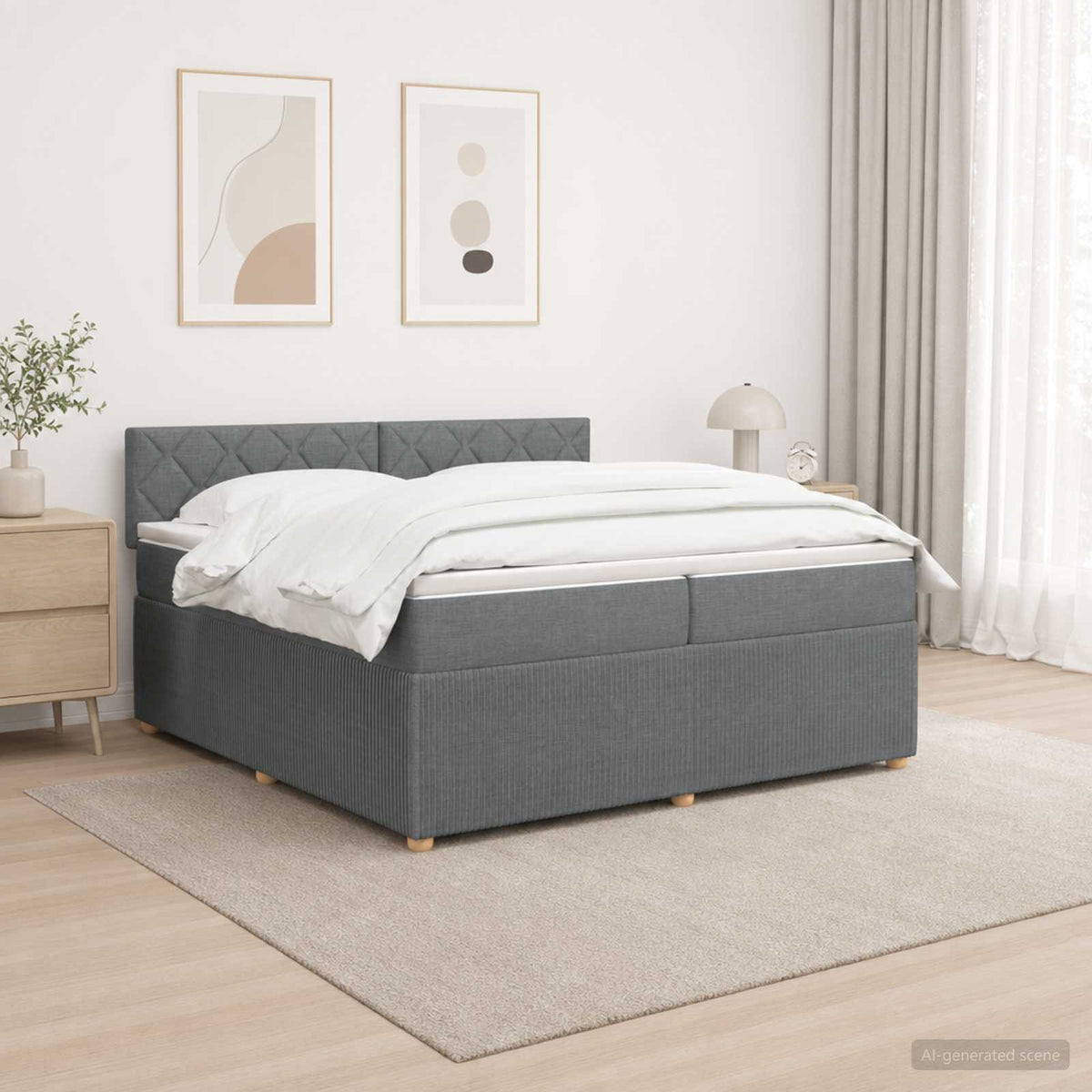 Lit boxspring avec matelas – Gris foncé tissu – 200 x 200 cm