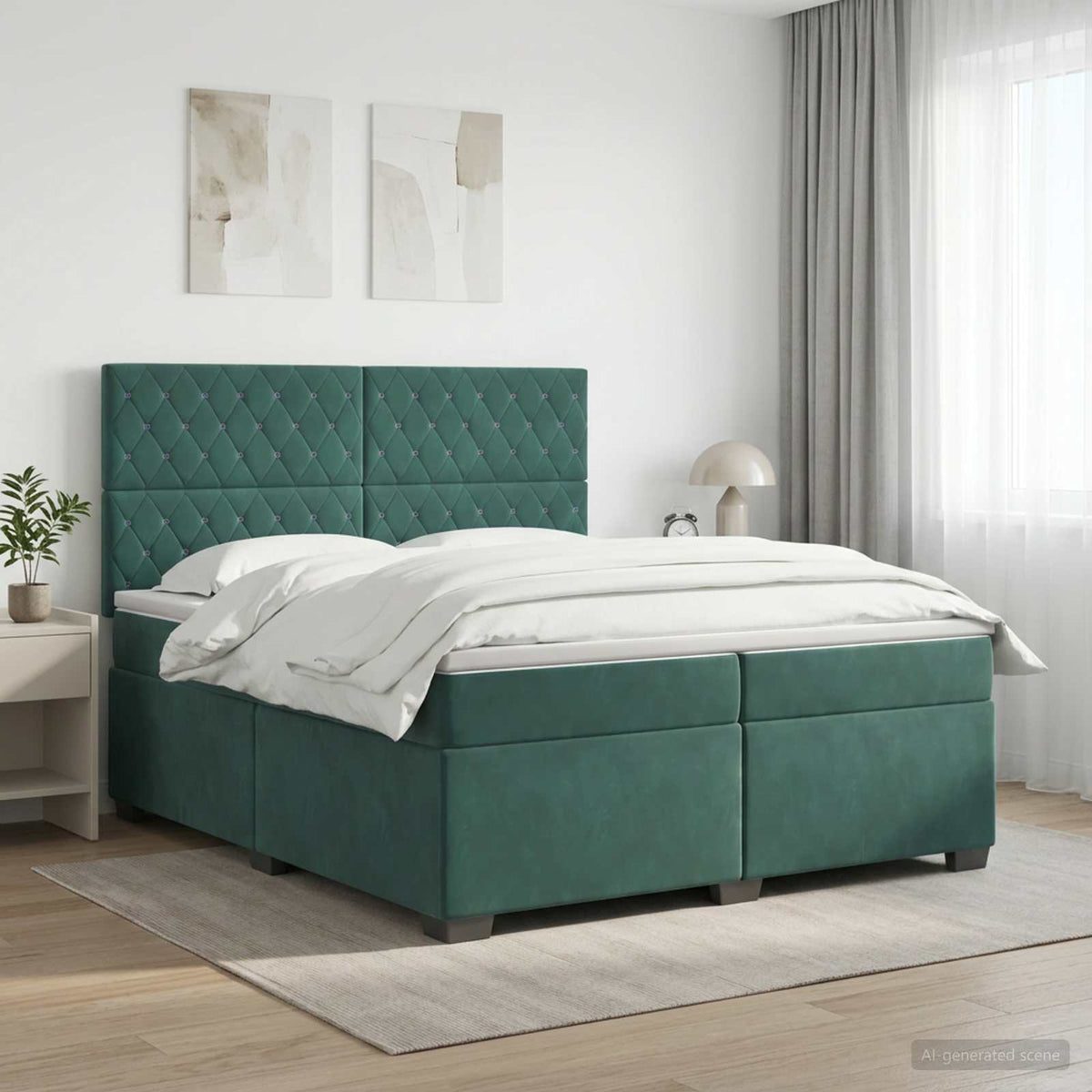 Lit boxspring avec matelas – Vert foncé velours – 200 x 200 cm