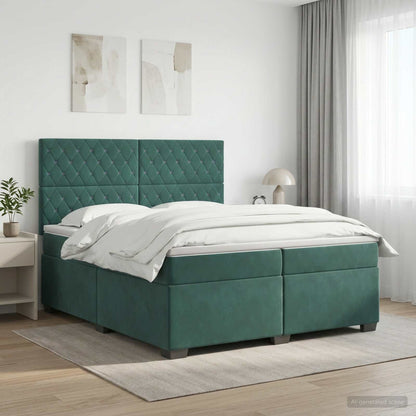 Lit boxspring avec matelas – Vert foncé velours – 200 x 200 cm
