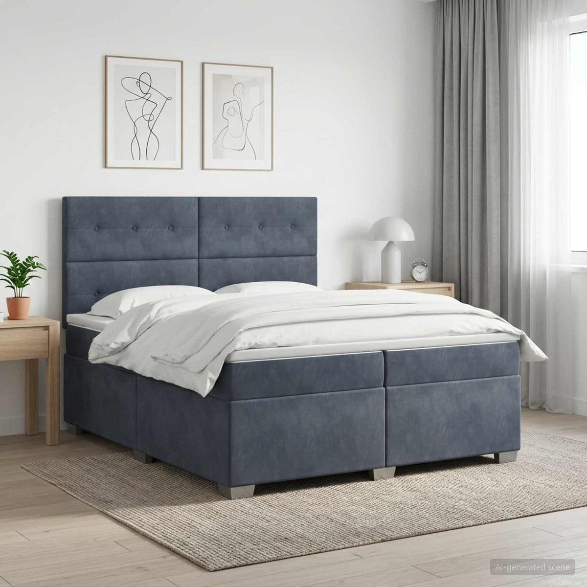Lit boxspring avec matelas – Gris foncé velours – 200 x 200 cm