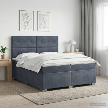 Lit boxspring avec matelas – Gris foncé velours – 200 x 200 cm