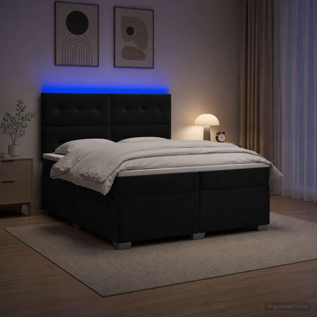 Lit boxspring avec matelas – Noir velours – 200 x 200 cm