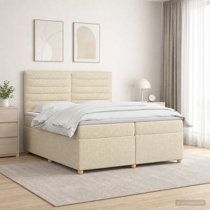 Lit boxspring avec matelas – Crème tissu – 200 x 200 cm