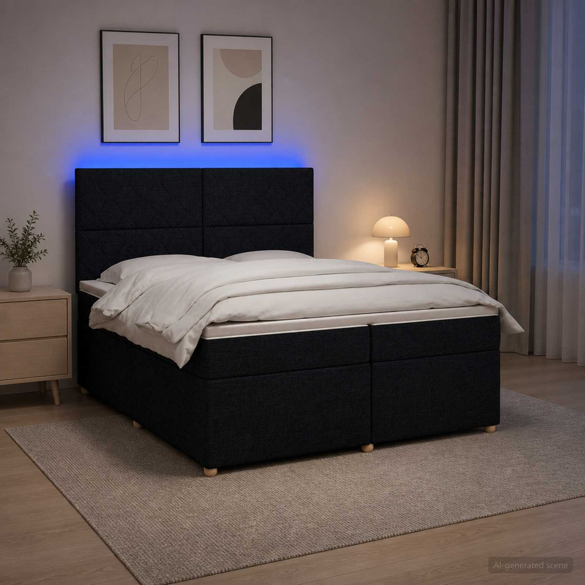 Lit boxspring avec matelas – Noir tissu – 200 x 200 cm