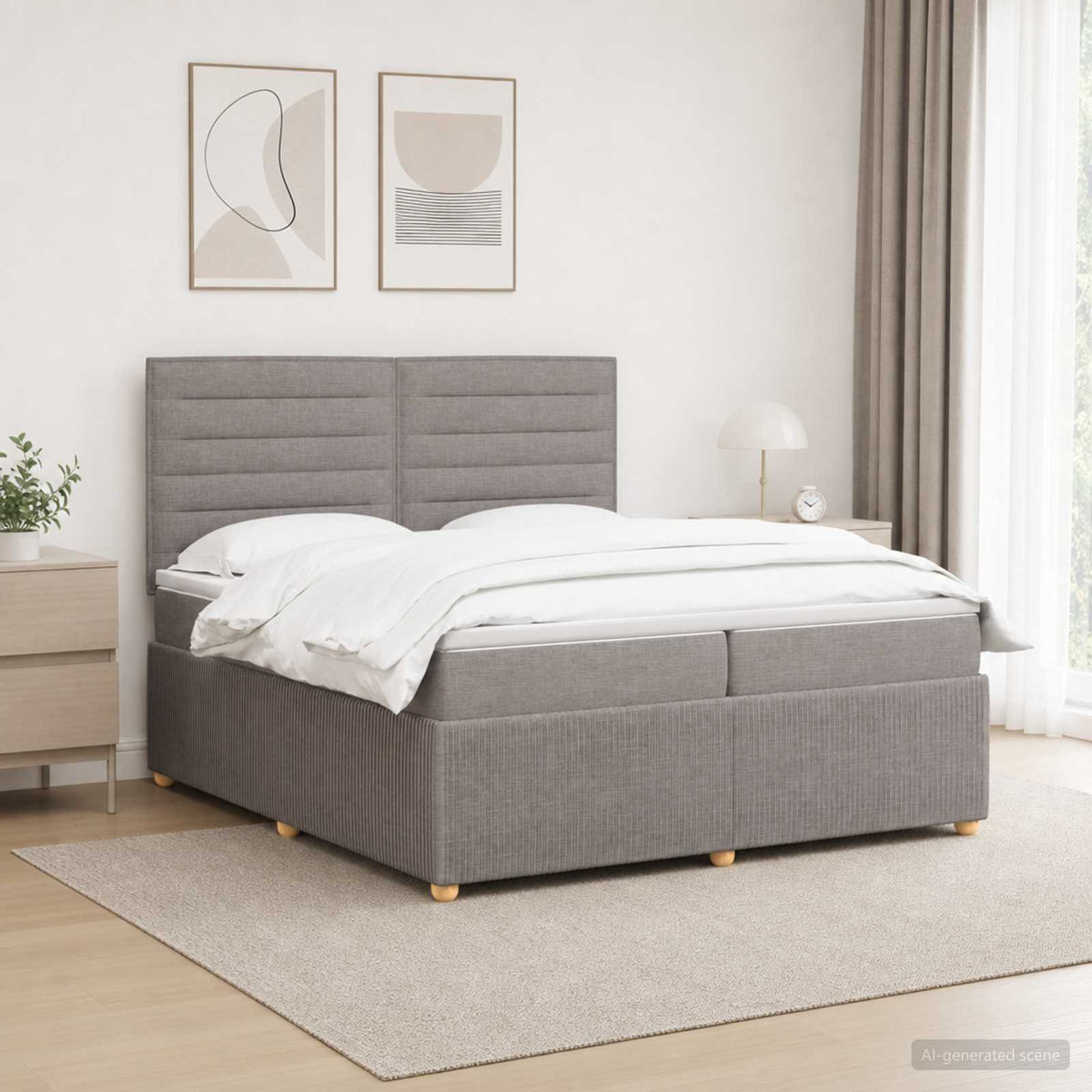 Lit boxspring LED avec matelas – Taupe tissu – 200 x 200 cm