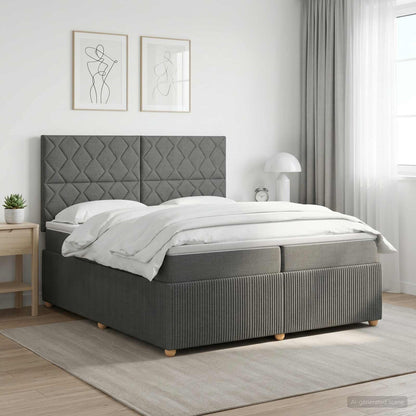 Lit boxspring LED avec matelas – Gris foncé tissu – 200 x 200 cm