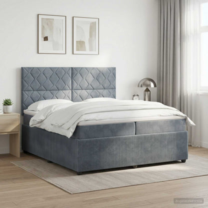 Lit boxspring LED avec matelas – Gris foncé velours – 200 x 200 cm