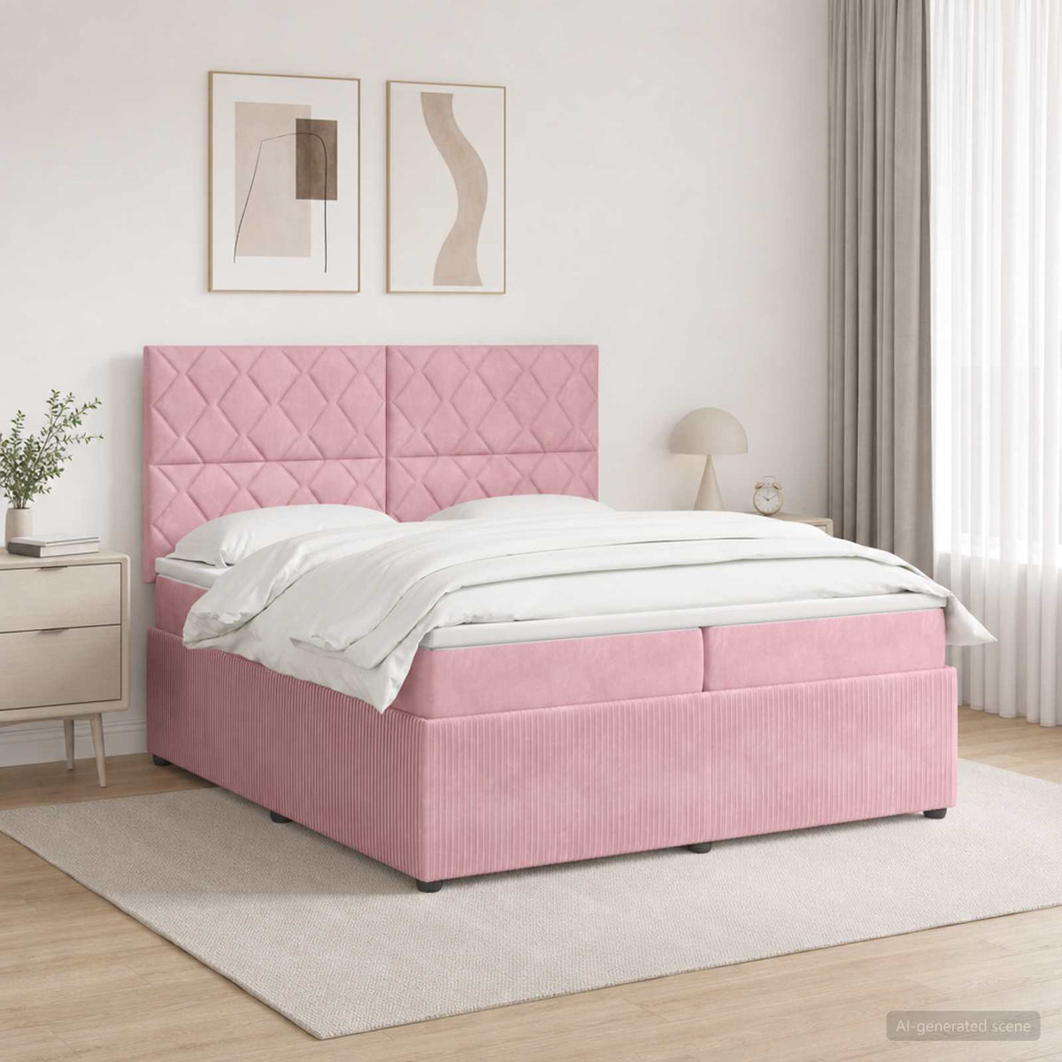 Lit boxspring LED avec matelas – Rose velours – 200 x 200 cm